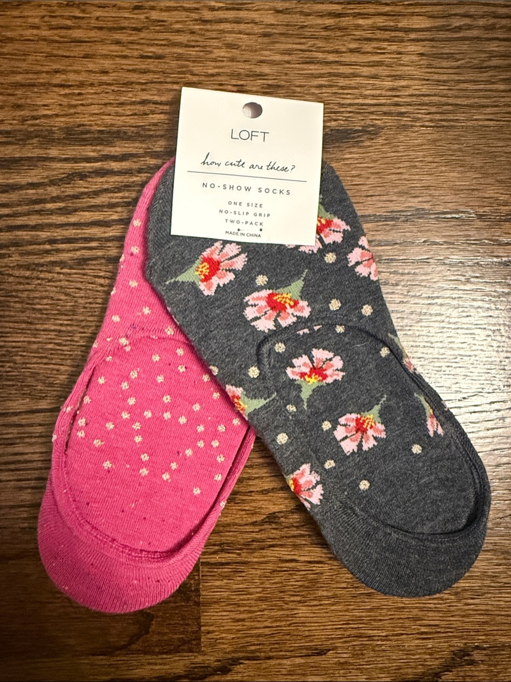 LOFT Pink & Gray Floral No-Show Sock Set